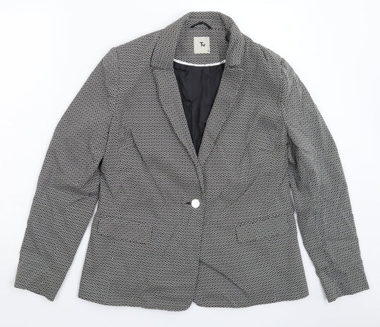 TU Womens Black Geometric  Jacket Blazer Size 14