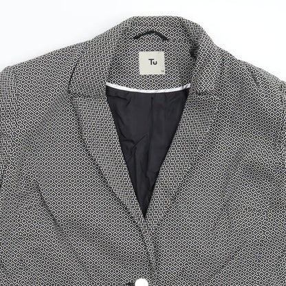 TU Womens Black Geometric  Jacket Blazer Size 14