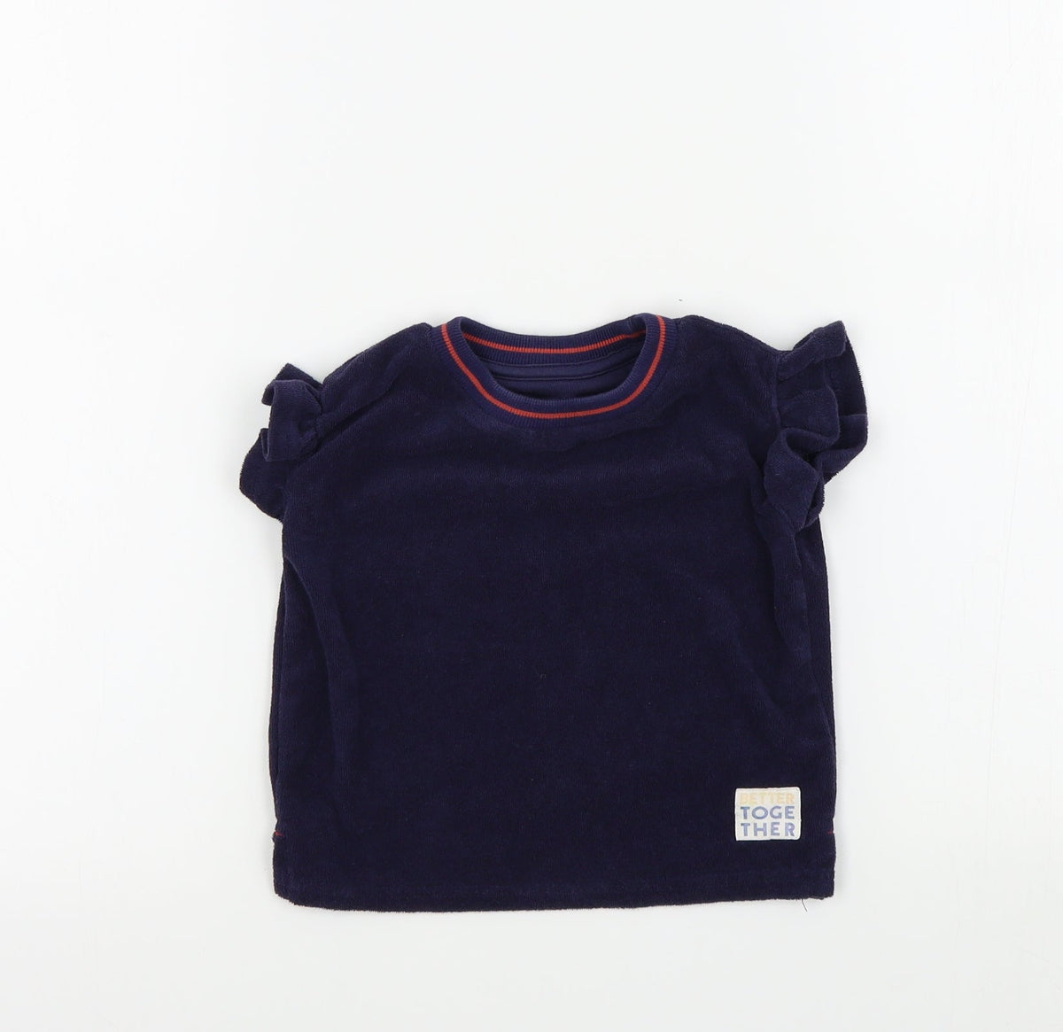 Additional front view of Nutmeg girls’ blue colourblock basic t-shirt, size 2-3, years