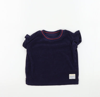 Additional front view of Nutmeg girls’ blue colourblock basic t-shirt, size 2-3, years