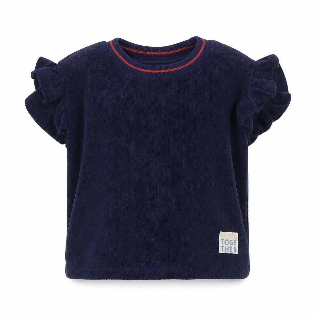 Front view of Nutmeg girls’ blue colourblock basic t-shirt, size 2-3, years