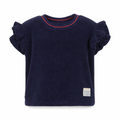 Front view of Nutmeg girls’ blue colourblock basic t-shirt, size 2-3, years