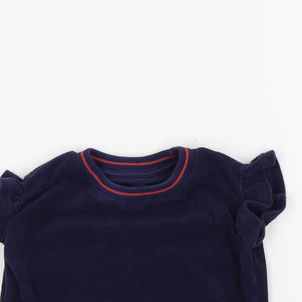 Close-up detail of Nutmeg girls’ blue colourblock basic t-shirt, size 2-3, years