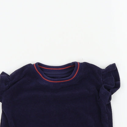 Close-up detail of Nutmeg girls’ blue colourblock basic t-shirt, size 2-3, years