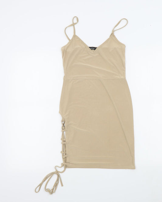 Boohoo Womens Beige Colourblock  A-Line  Size 6
