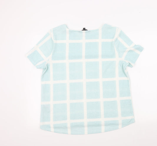 Bonmarché Womens Blue Check  Basic T-Shirt Size 16