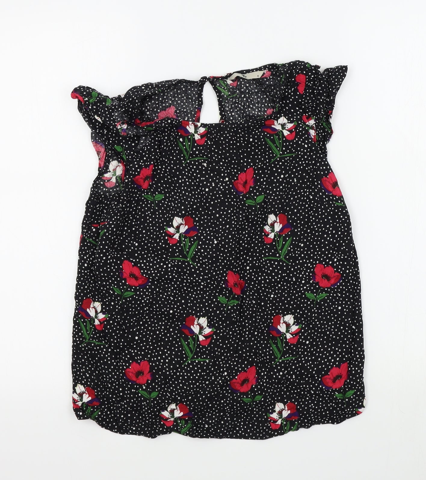 TU Womens Black Floral  Basic Blouse Size 8