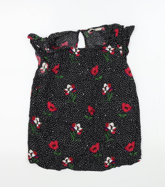 TU Womens Black Floral  Basic Blouse Size 8