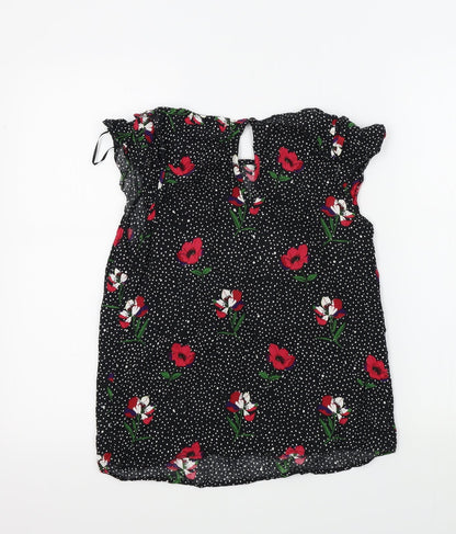 TU Womens Black Floral  Basic Blouse Size 8