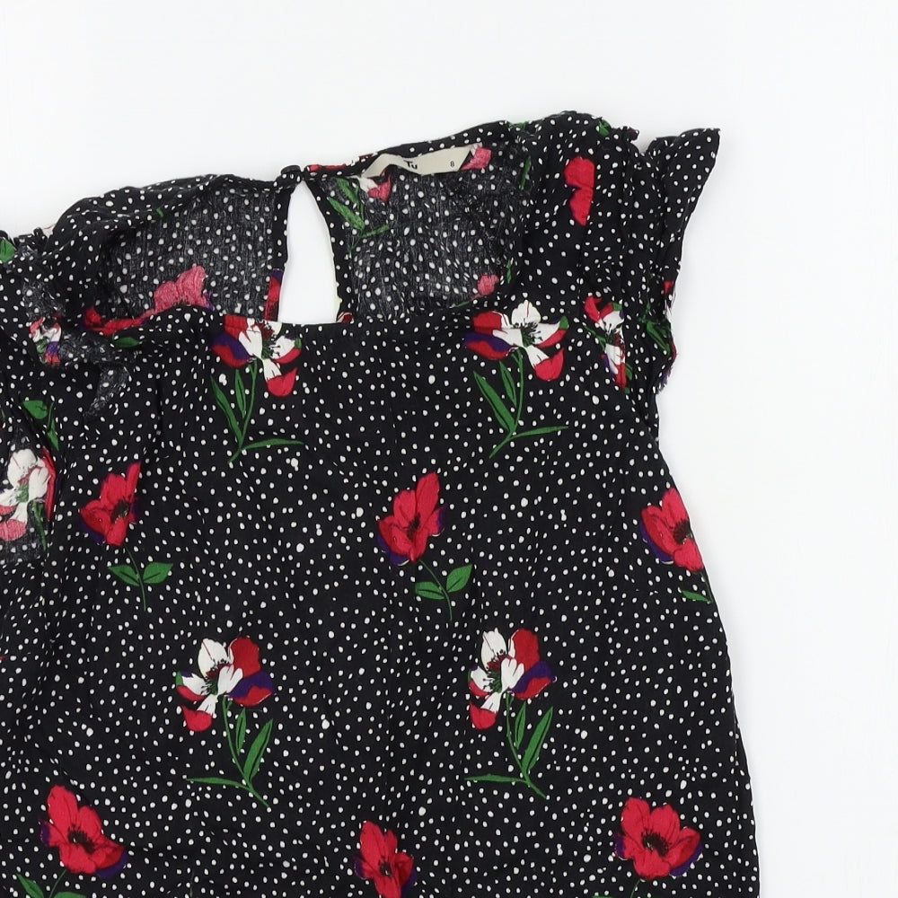 TU Womens Black Floral  Basic Blouse Size 8