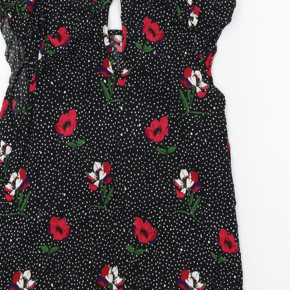 TU Womens Black Floral  Basic Blouse Size 8