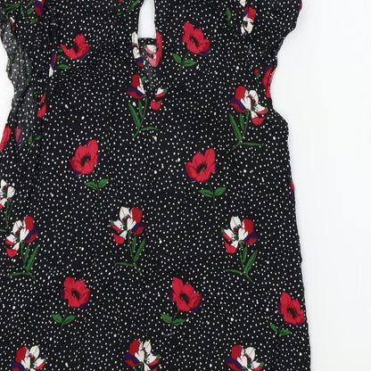 TU Womens Black Floral  Basic Blouse Size 8