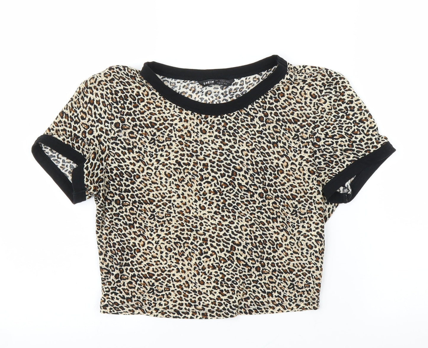 SheIn Womens Beige Animal Print  Ringer T-Shirt Size S  - Leopard print
