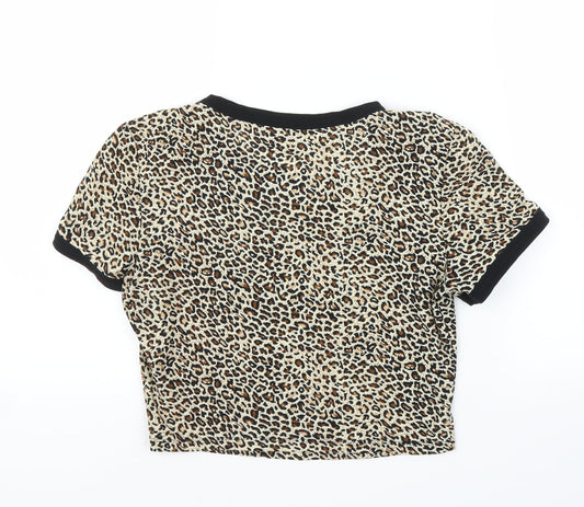 SheIn Womens Beige Animal Print  Ringer T-Shirt Size S  - Leopard print