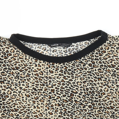 SheIn Womens Beige Animal Print  Ringer T-Shirt Size S  - Leopard print