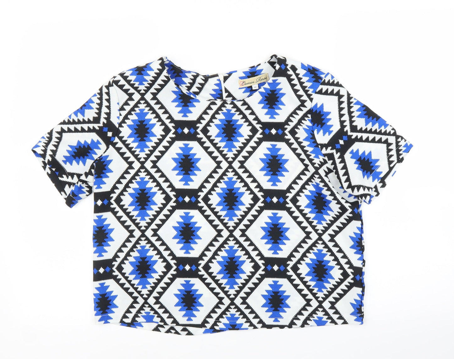 Cameo Rose Womens Blue Geometric  Basic Blouse Size 12