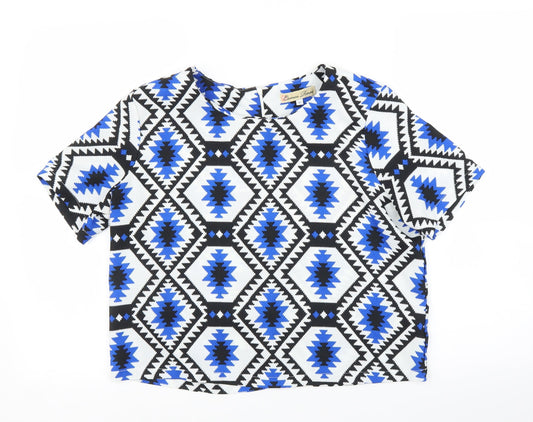 Cameo Rose Womens Blue Geometric  Basic Blouse Size 12