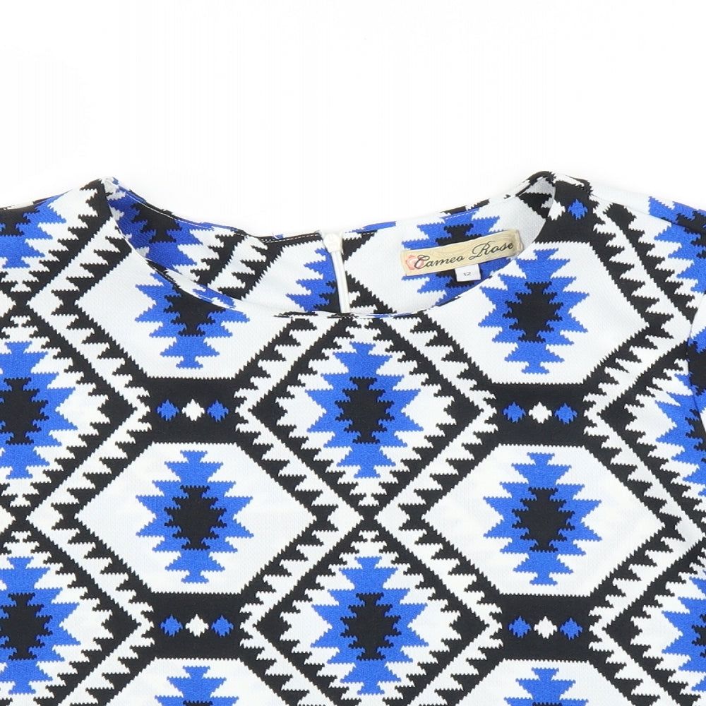 Cameo Rose Womens Blue Geometric  Basic Blouse Size 12
