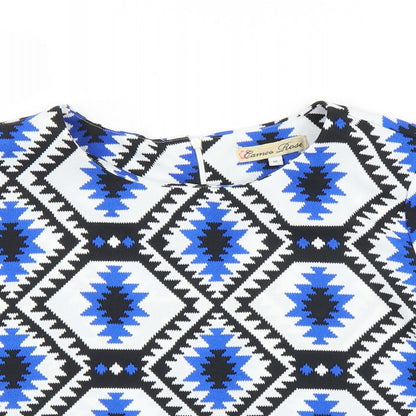 Cameo Rose Womens Blue Geometric  Basic Blouse Size 12
