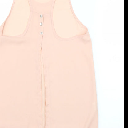 Brand and care label for Only Fashion women’s pink basic blouse, size M, - split down back