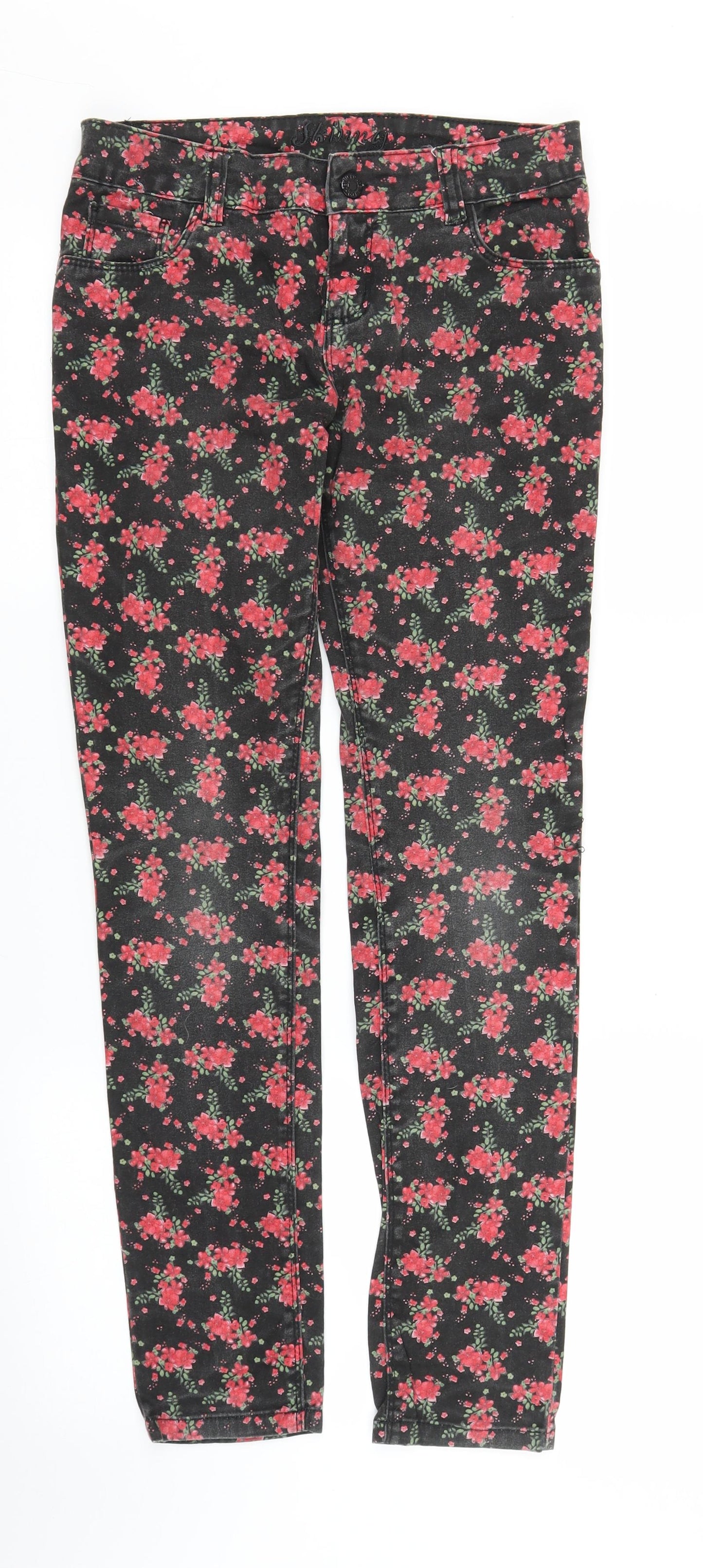 Primark Girls Black Floral Denim Skinny Jeans Size 12-13 Years