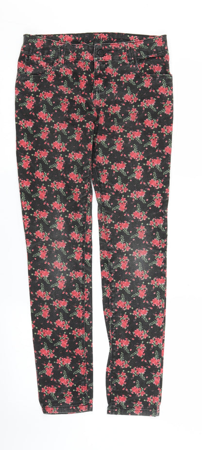 Primark Girls Black Floral Denim Skinny Jeans Size 12-13 Years