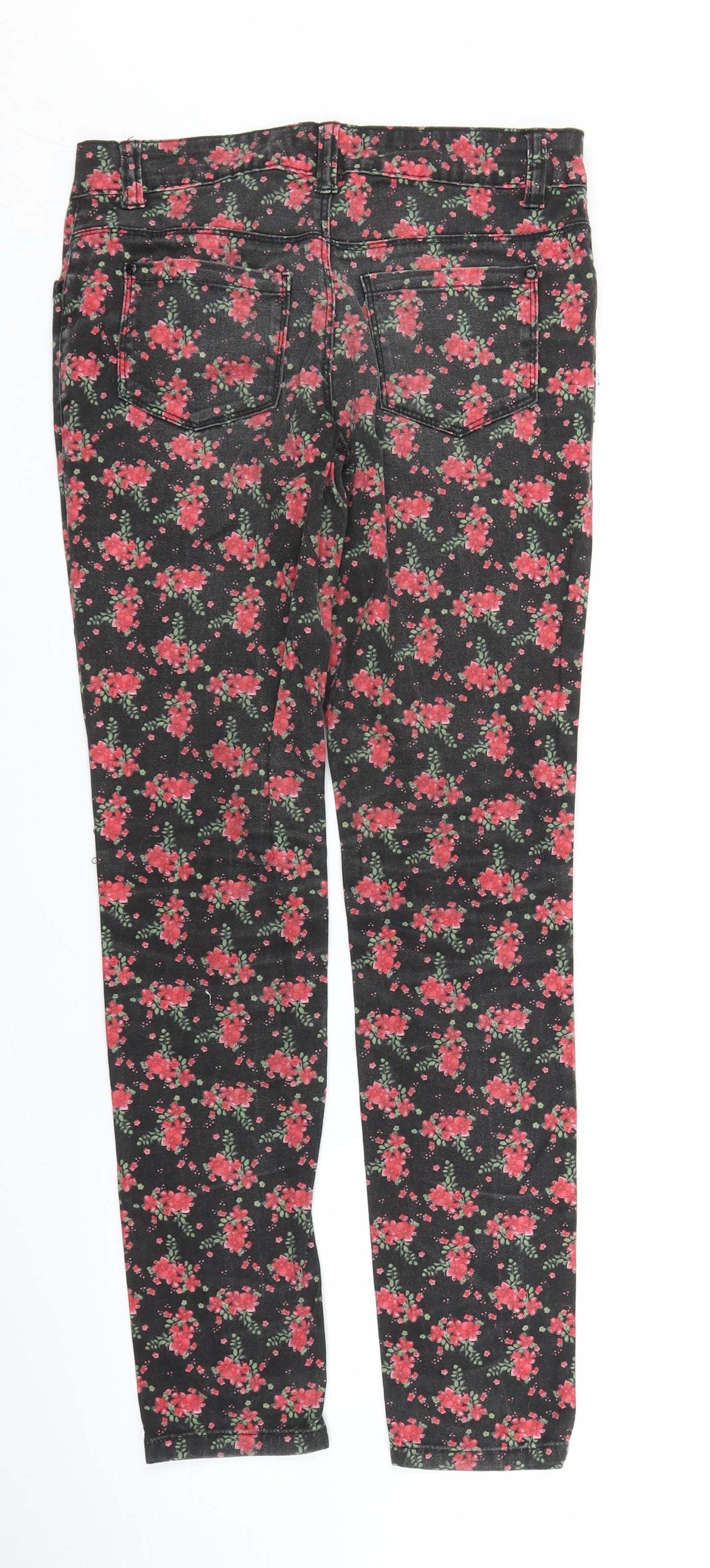 Primark Girls Black Floral Denim Skinny Jeans Size 12-13 Years