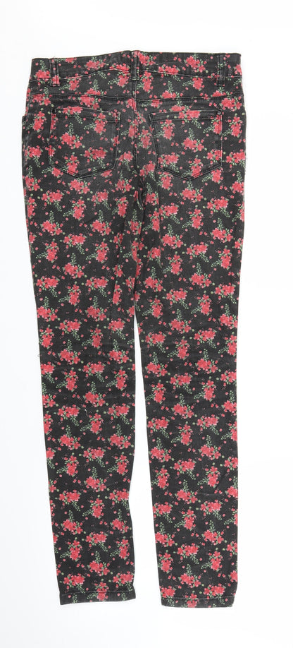 Primark Girls Black Floral Denim Skinny Jeans Size 12-13 Years