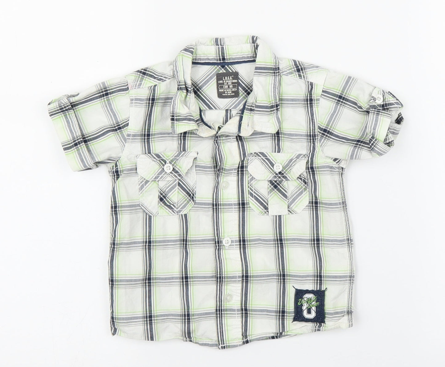 H&M Boys Green Plaid  Basic Button-Up Size 12 Months