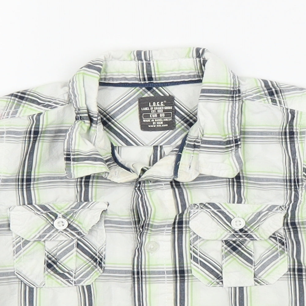 H&M Boys Green Plaid  Basic Button-Up Size 12 Months