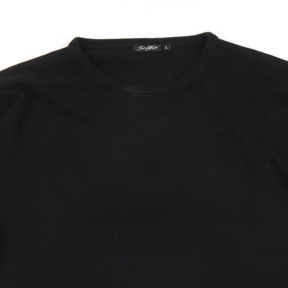 Close-up detail of Taylor & Wright men’s black jumper, size L