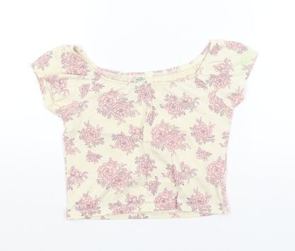 FOREVER 21 Womens Ivory Floral  Cropped T-Shirt Size S