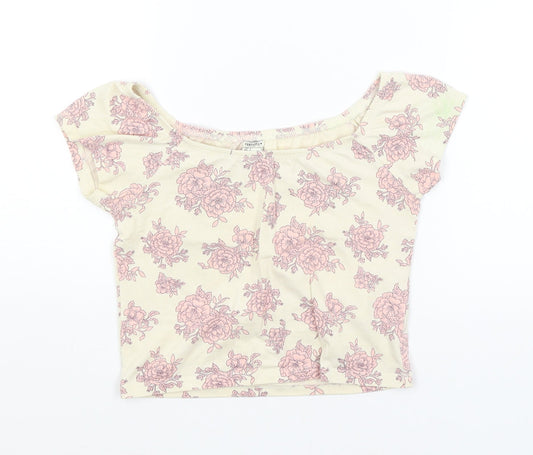 FOREVER 21 Womens Ivory Floral  Cropped T-Shirt Size S