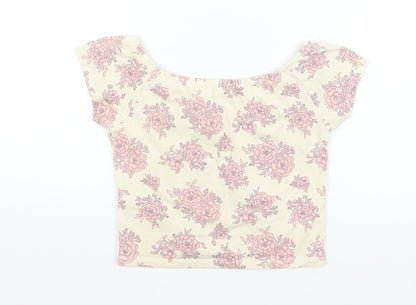 FOREVER 21 Womens Ivory Floral  Cropped T-Shirt Size S