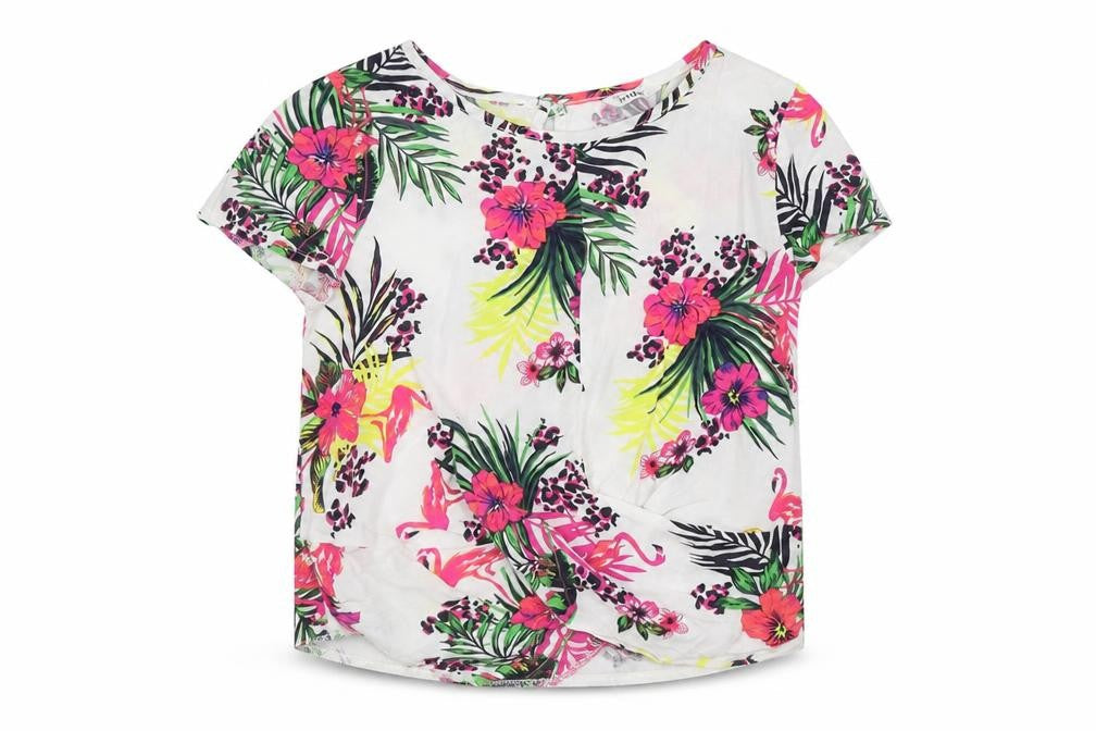 M&Co Girls White Floral  Basic T-Shirt Size 7-8 Years