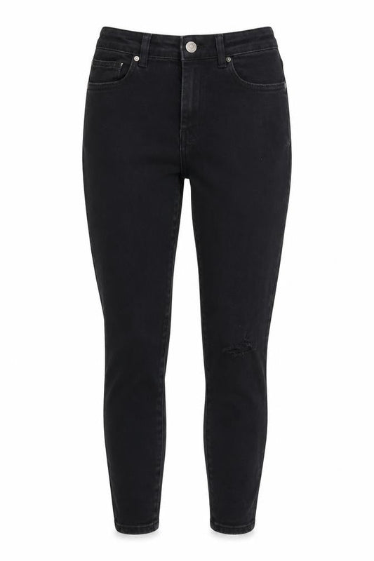 Front view of Denim & Co. women’s black skinny jeans, size UK 10, 26-inch leg