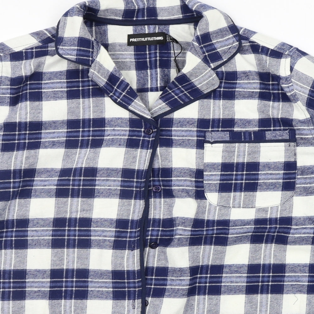 Womens UK Size 14 PRETTYLITTLETHING Blue Basic Button-Up