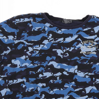 H&M Girls Blue Camouflage  Basic T-Shirt Size M  - Showjumping