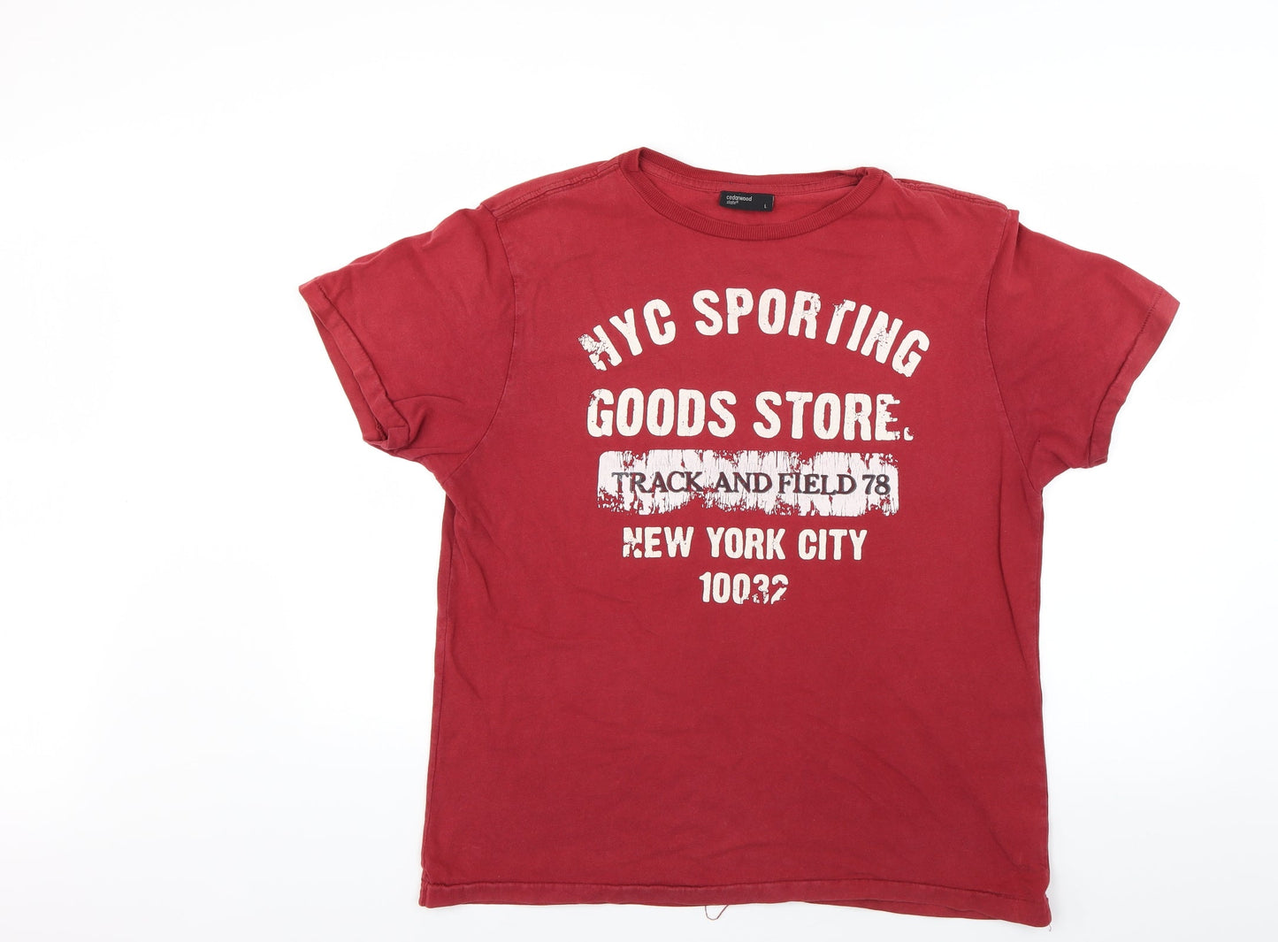Ceader wood state Mens Red    T-Shirt Size L  - New York