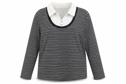 Bonmarché Womens Black Striped Pullover Jumper Size L