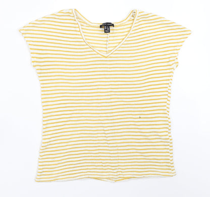 New Look Womens Yellow Striped  Basic T-Shirt Size S