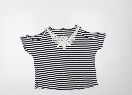 Quiz Womens Blue Striped  Basic Blouse Size 16