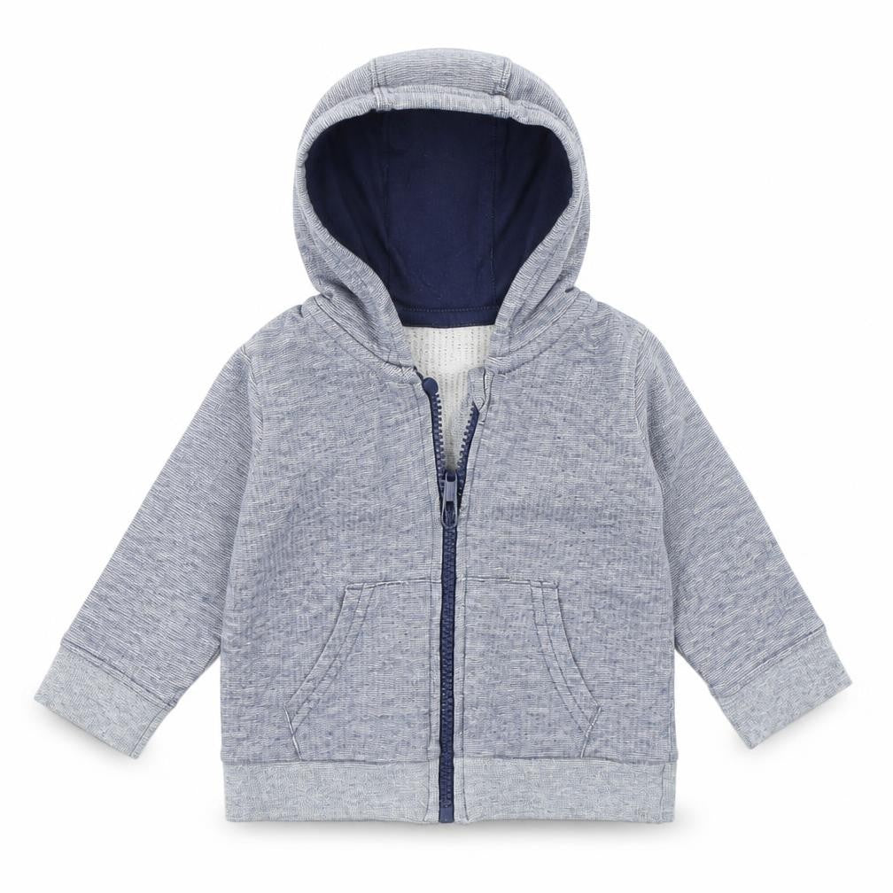 Front view of George boys’ blue jacket, size 0-3, months