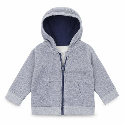 Front view of George boys’ blue jacket, size 0-3, months