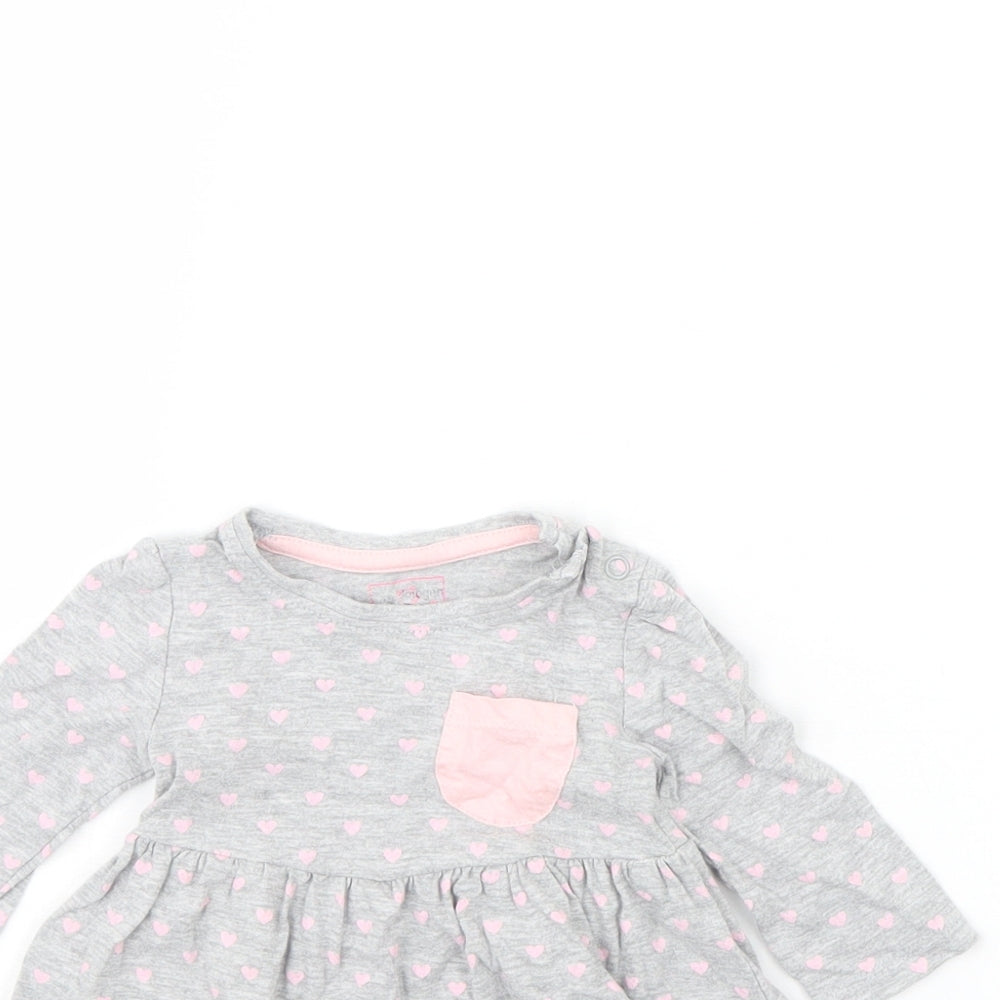 Close-up detail of Early Days girls’ grey spotted basic blouse, size 0-3, months