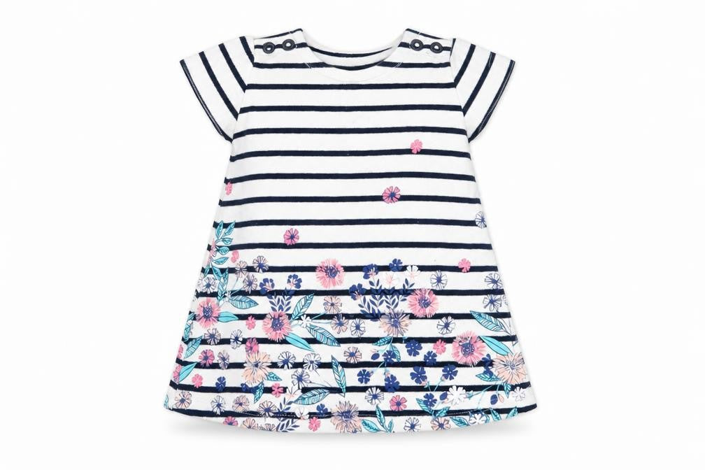 Maine New England Girls White Striped  T-Shirt Dress  Size 0-3 Months