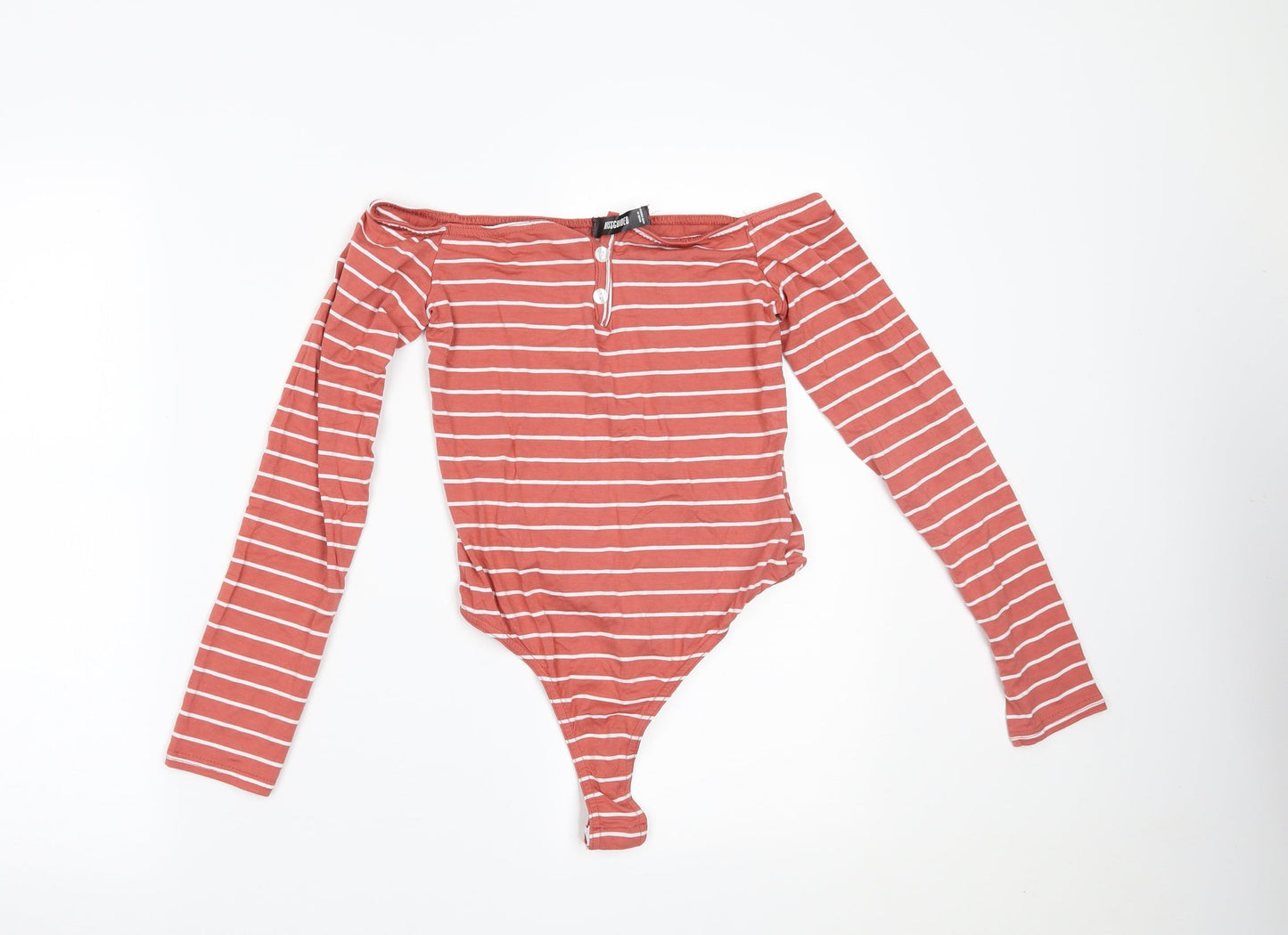 Missguided Womens Orange Striped  Bodysuit One-Piece Size 8