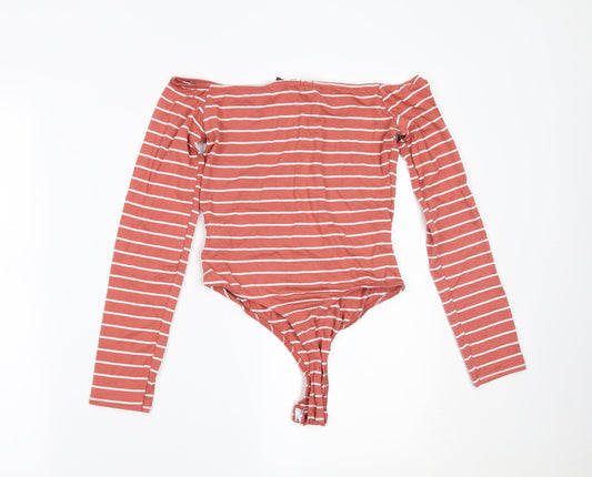 Missguided Womens Orange Striped  Bodysuit One-Piece Size 8