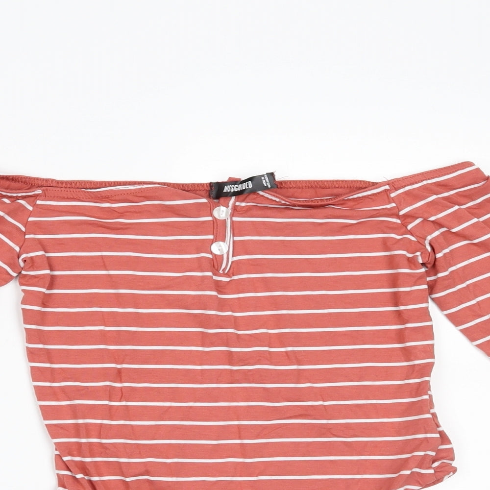 Missguided Womens Orange Striped  Bodysuit One-Piece Size 8