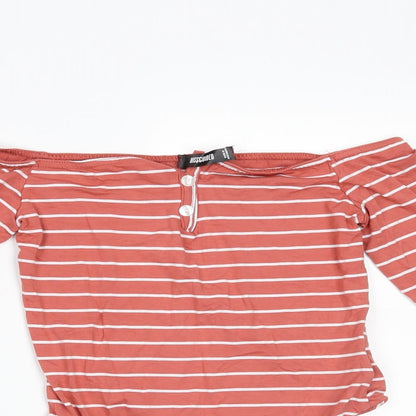 Missguided Womens Orange Striped  Bodysuit One-Piece Size 8